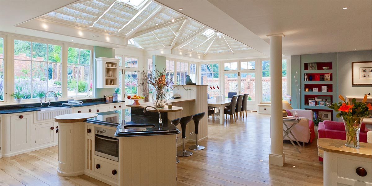 Orangery extension with use of kitchen islands