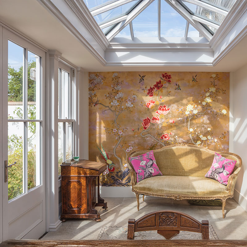 Wallpaper in sunroom