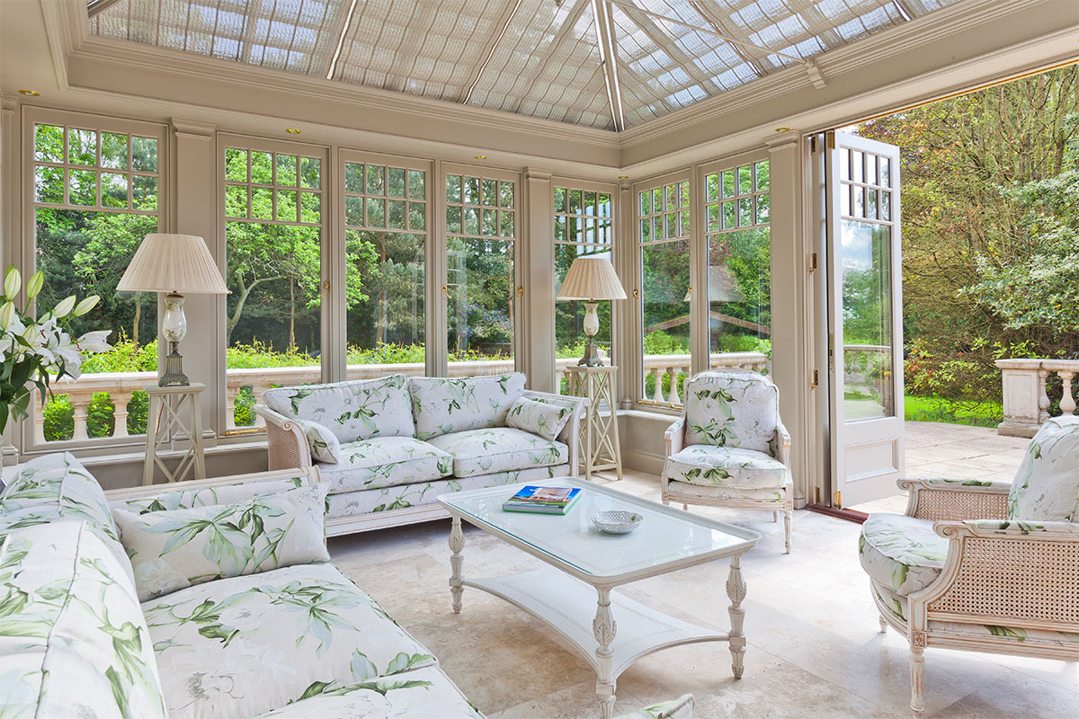 Wicker furniture in a sunroom