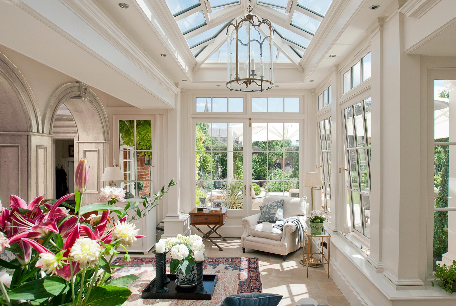 Interior view of this orangery used as a multi room space.