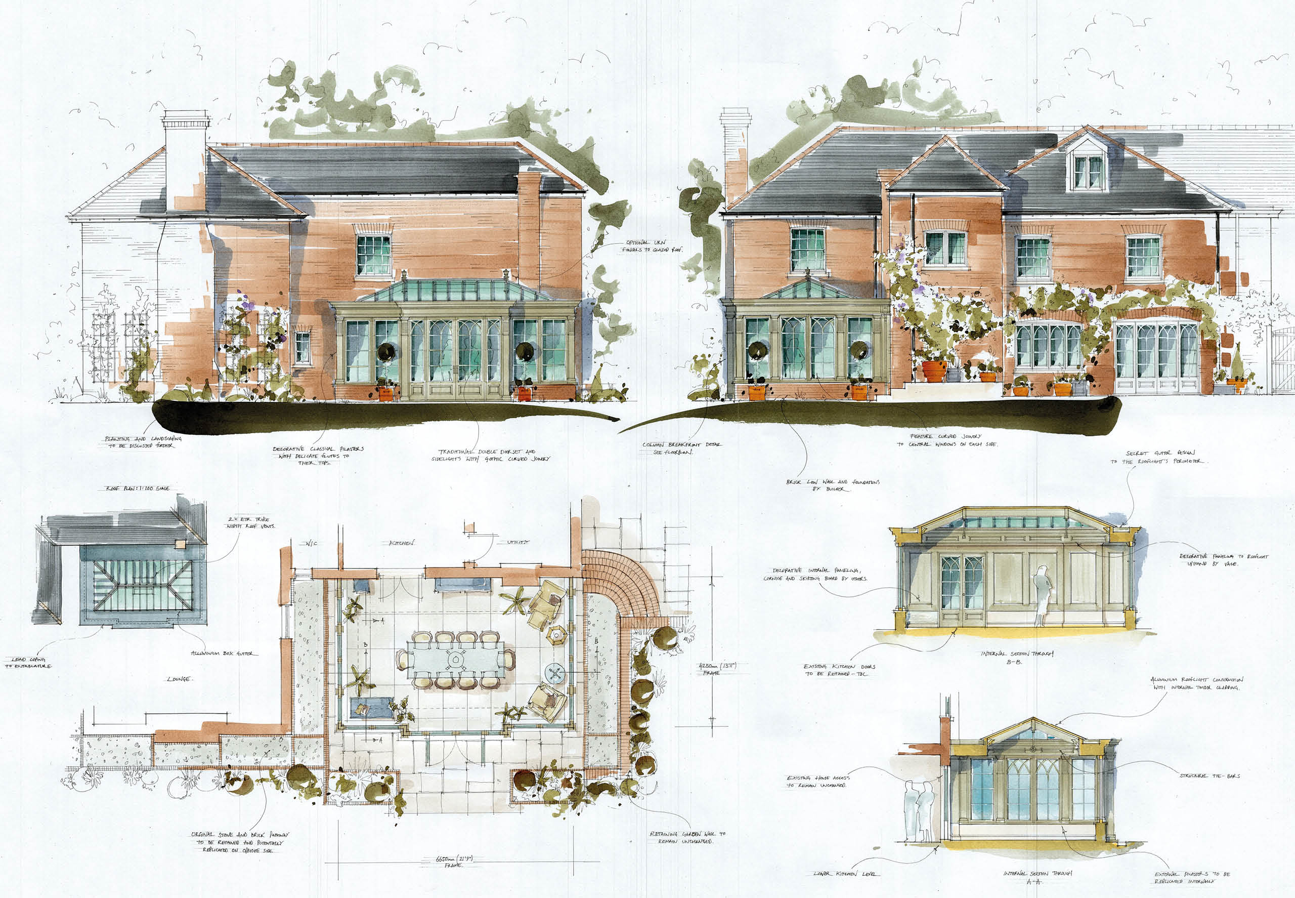 Conceptual watercolour drawing of a Georgian orangery