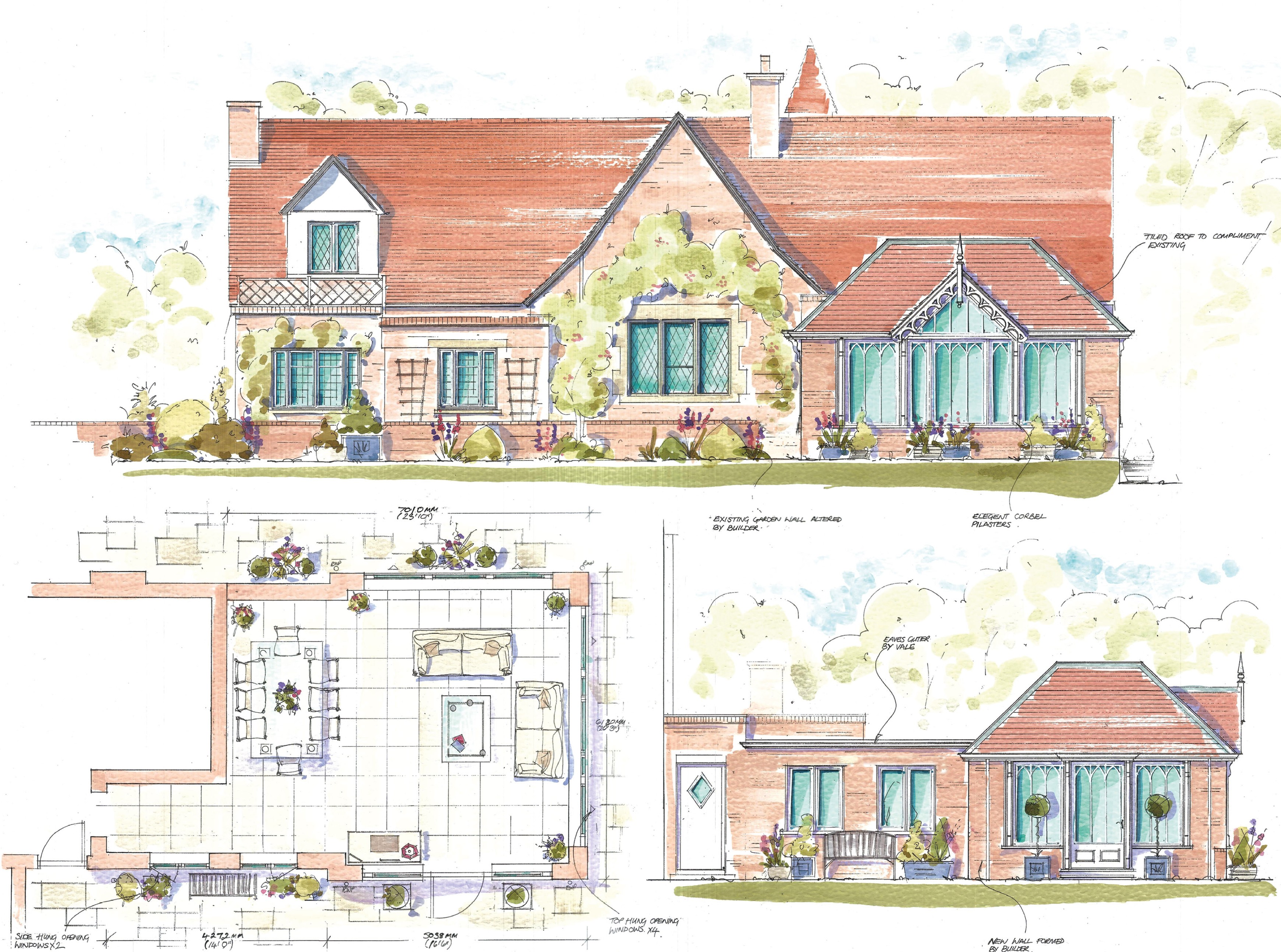Watercolour concept of garden room extension