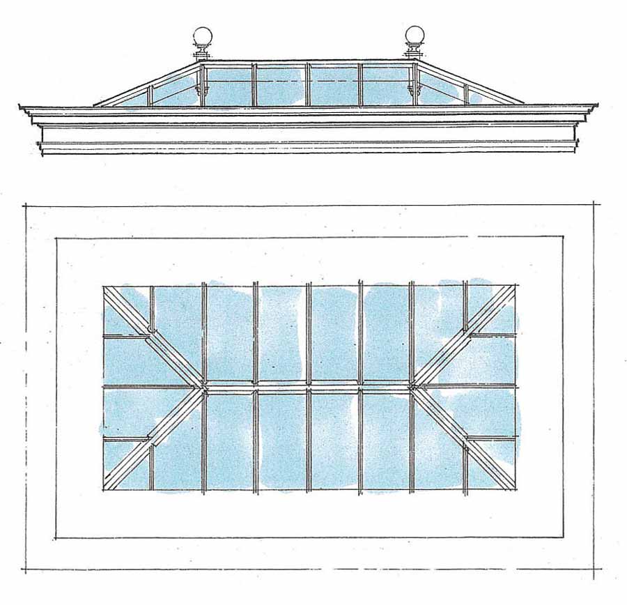 Drawing of how an orangery roof is different to a conservatory