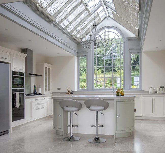 kitchen with pitched lantern