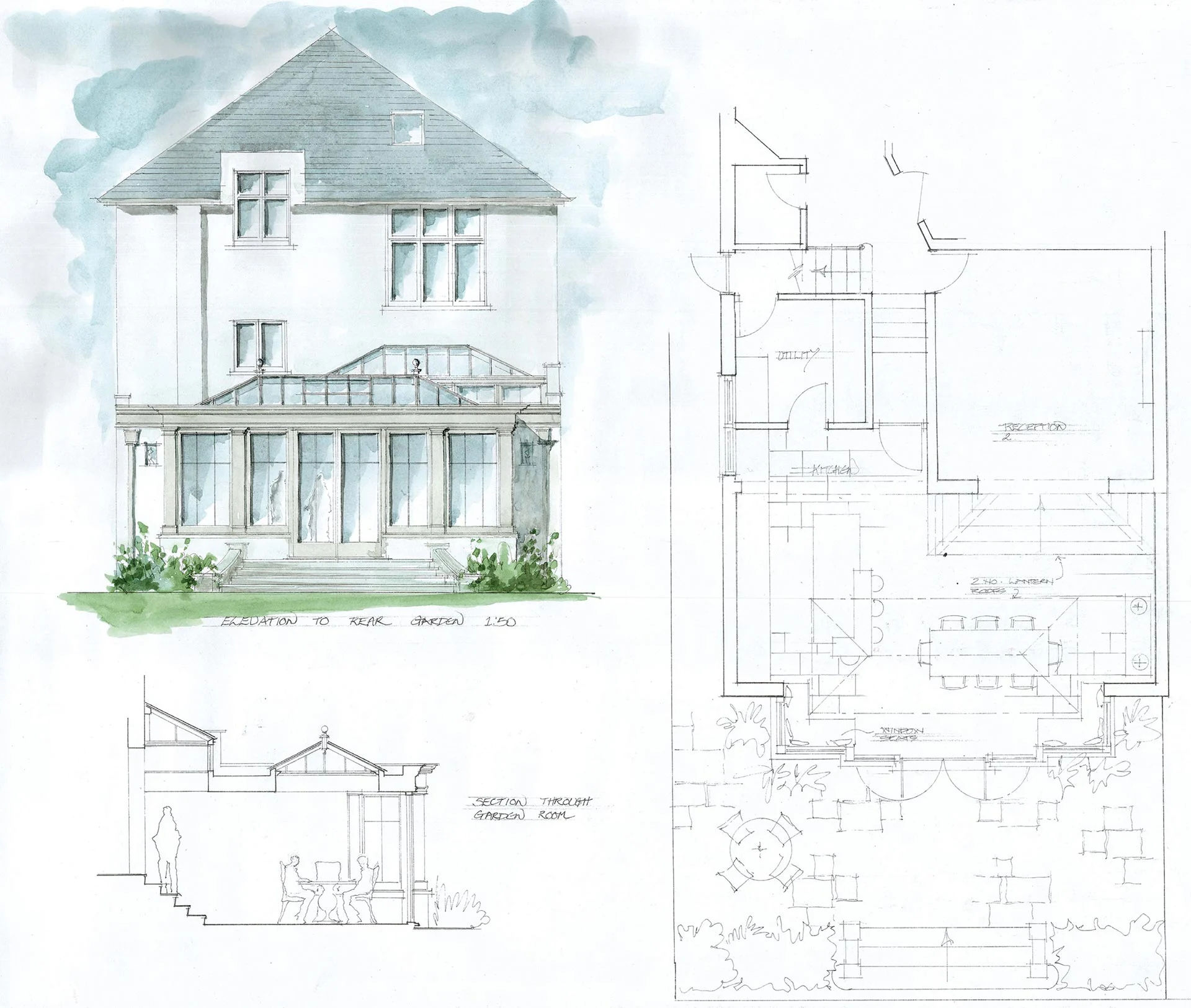 London townhouse orangery watercolour